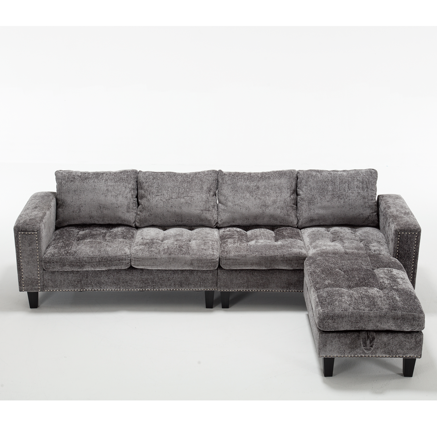 5-Seat Modular Sofa with Storage Ottoman, Reversible Chaise, Chenille, Gray