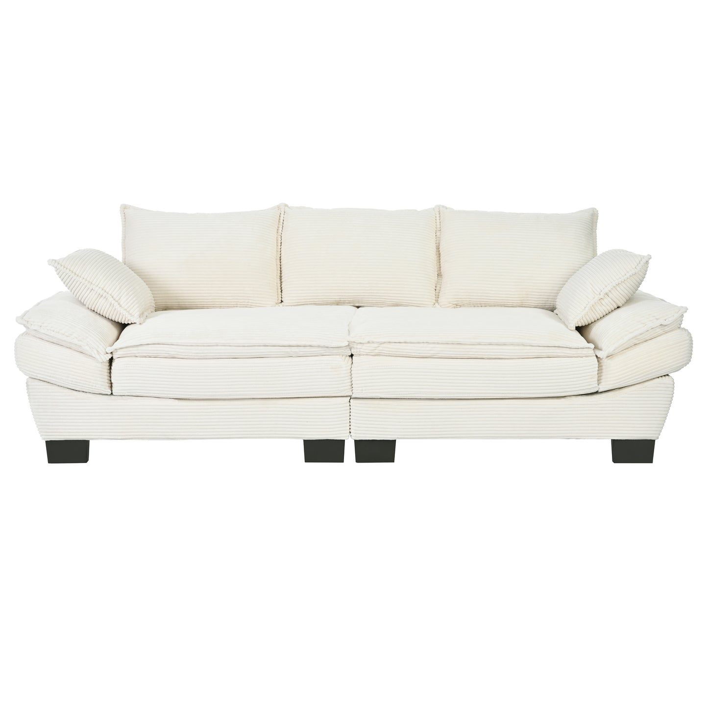 85.4" U-Style Curved Sofa with Throw Pillows, Corduroy Fabric