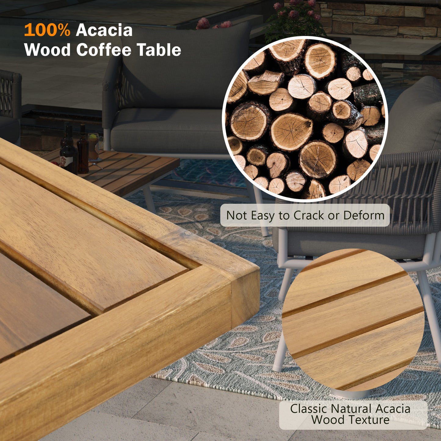 K&K 4-Piece Boho Patio Set with Acacia Wood Table