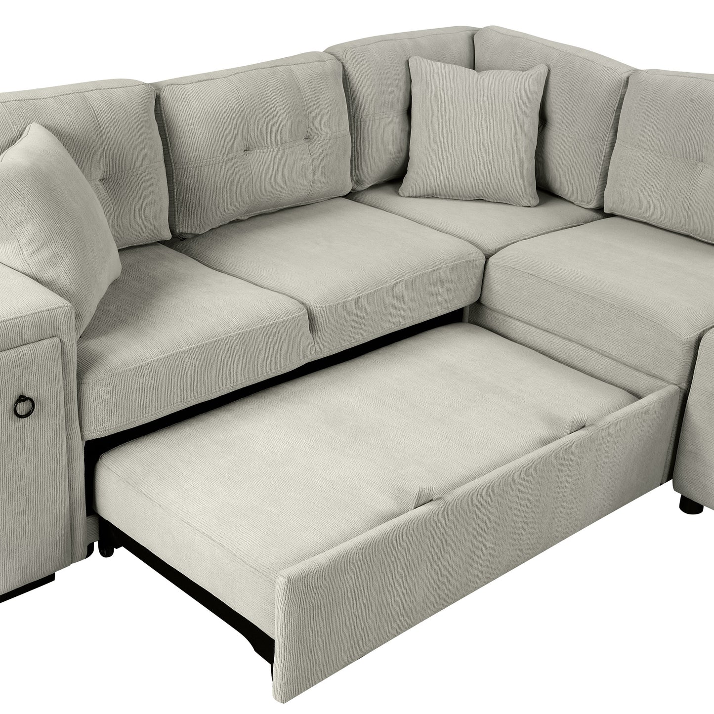 86.6 L-Shaped Sofa Bed with Ottoman, USB Ports & Cup Holders, Gray