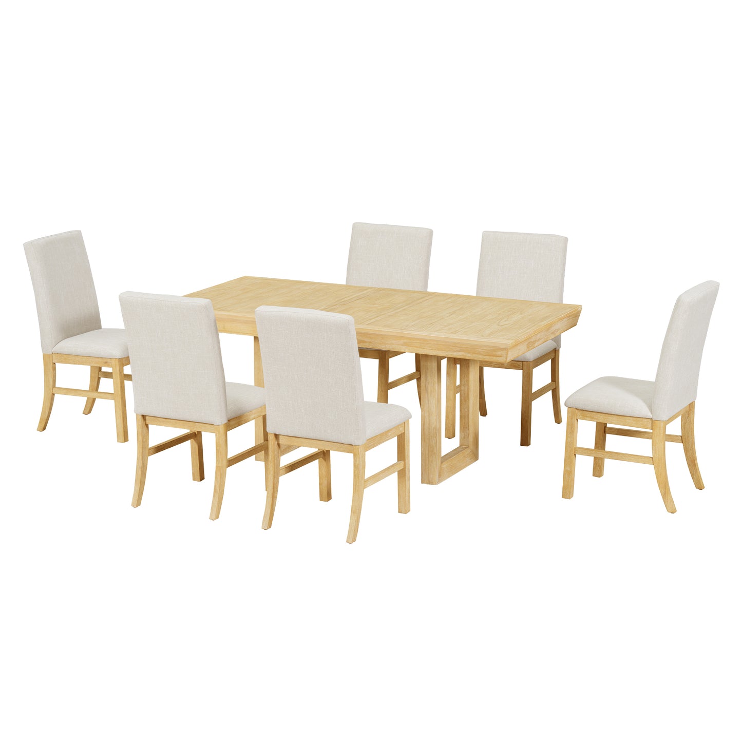 7-piece traditional extendable dining set with butterfly leaf, natural finish