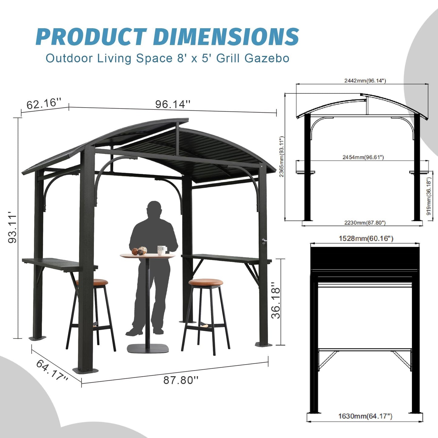 8x5FT Arc Roof BBQ Gazebo with Shelves