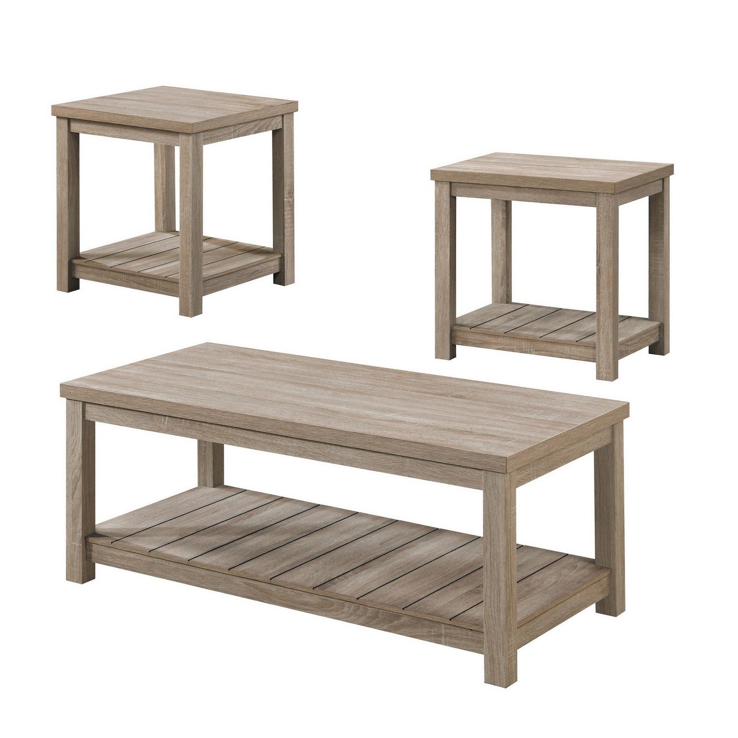 3-Piece Coffee & End Table Set, Slatted