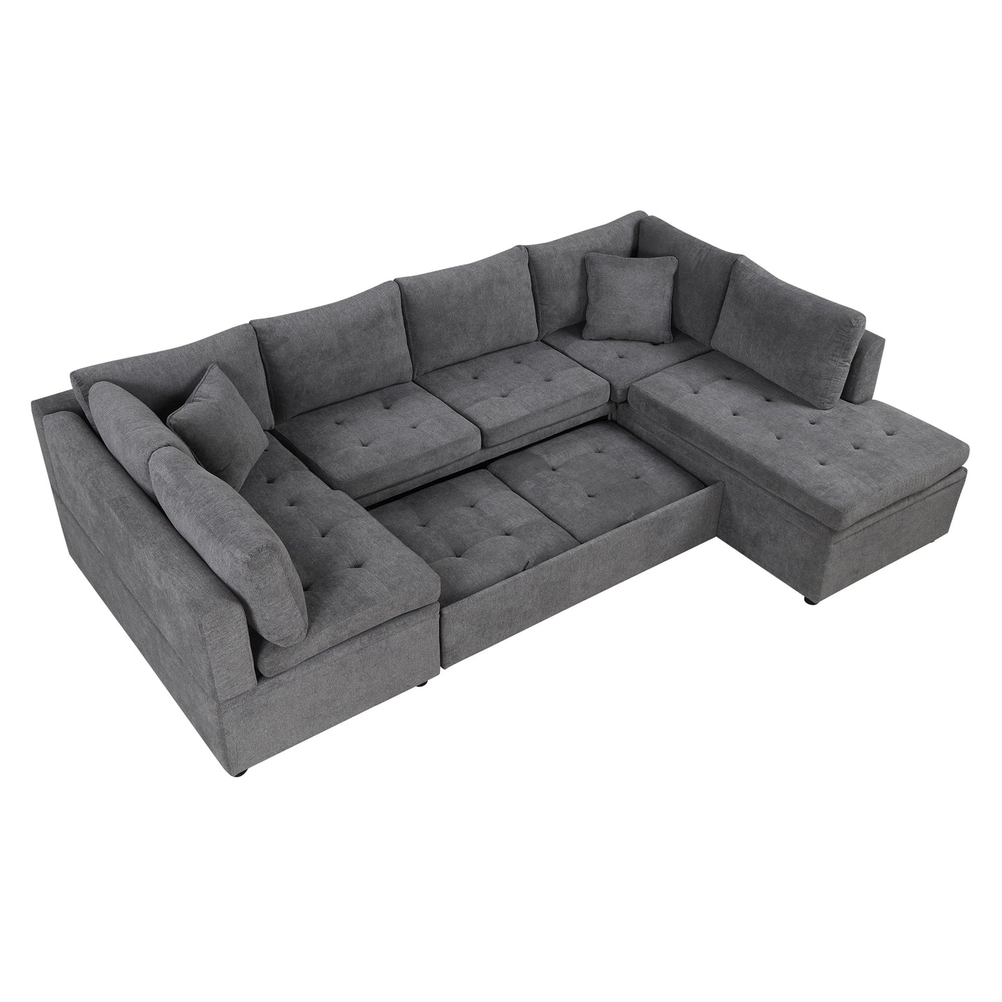 117.3 U-Shaped Sofa Bed with Pillows, Gray