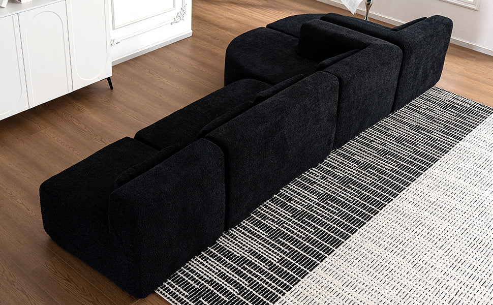 143.7 Upholstered Sofa with Chaise and Back Pillows, Black