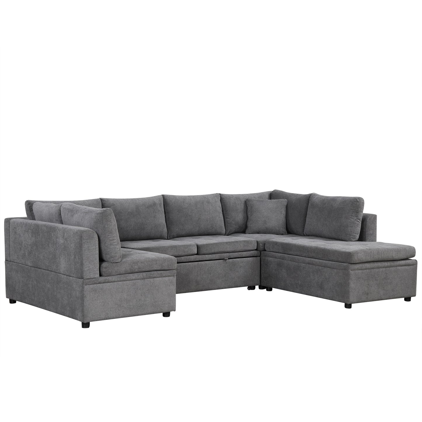 117.3 U-Shaped Sofa Bed with Pillows, Gray