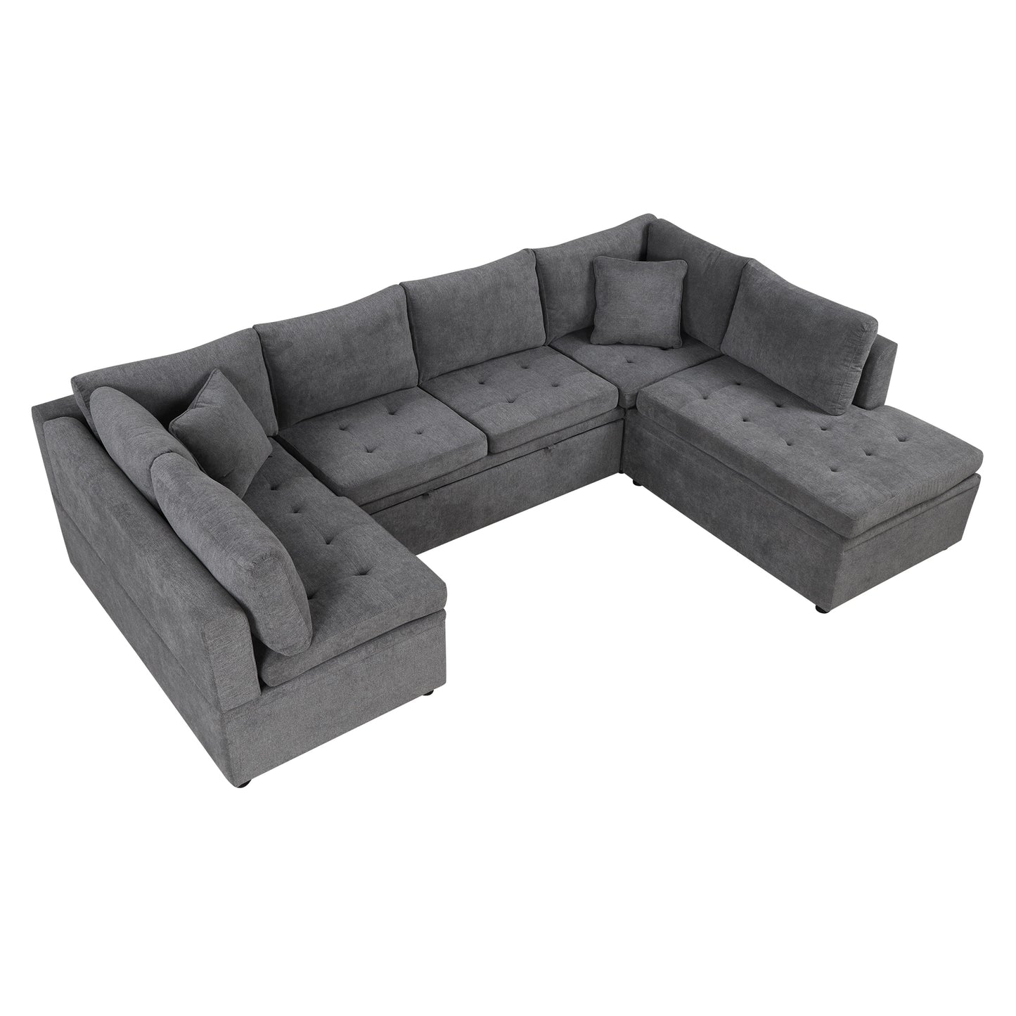 117.3 U-Shaped Sofa Bed with Pillows, Gray