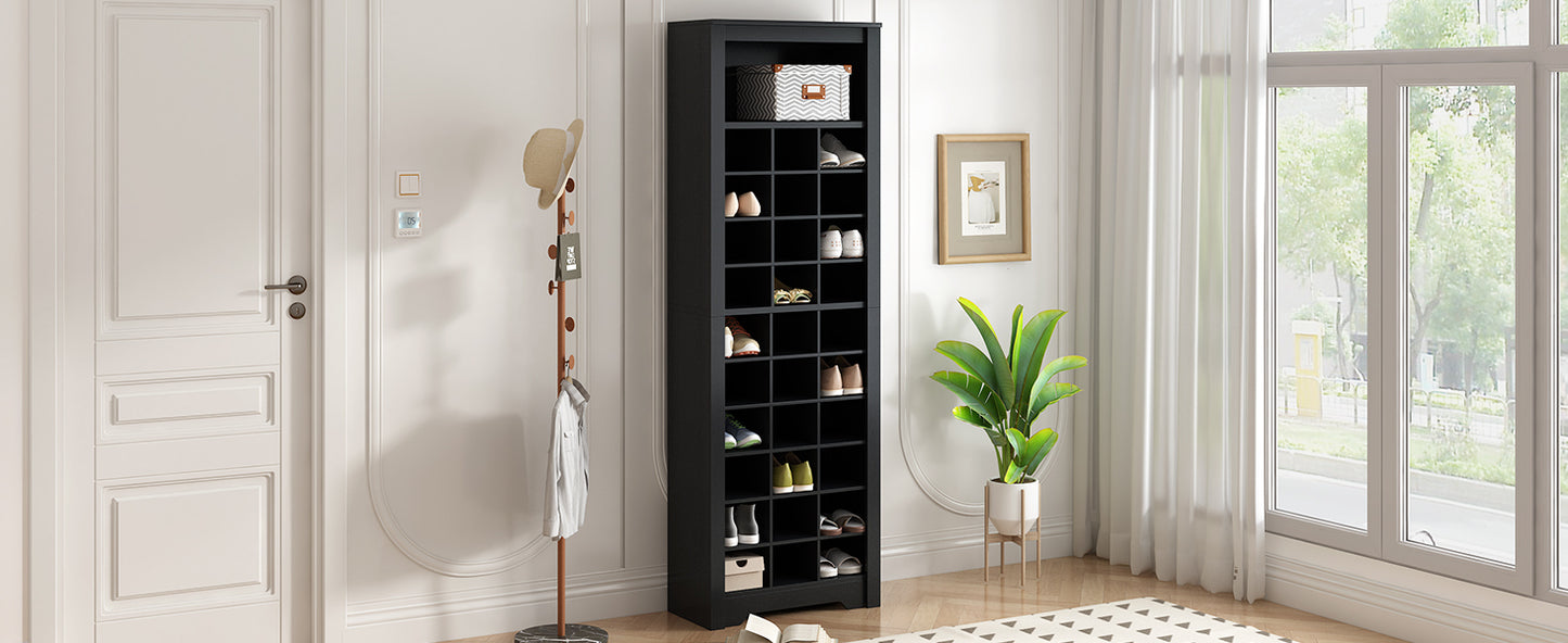 Stylish 30-cubby shoe cabinet, black