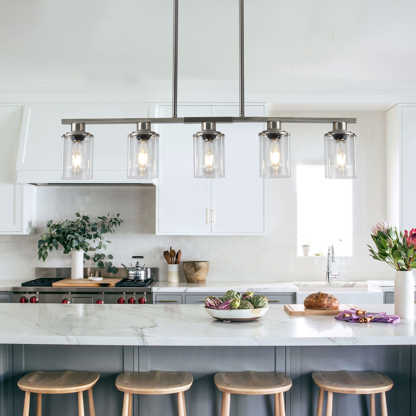 Brushed Nickel 5-Light Chandelier with Clear Glass Shades