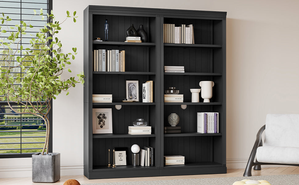 Wood Bookcase with Adjustable 5-Tier Shelves - Black