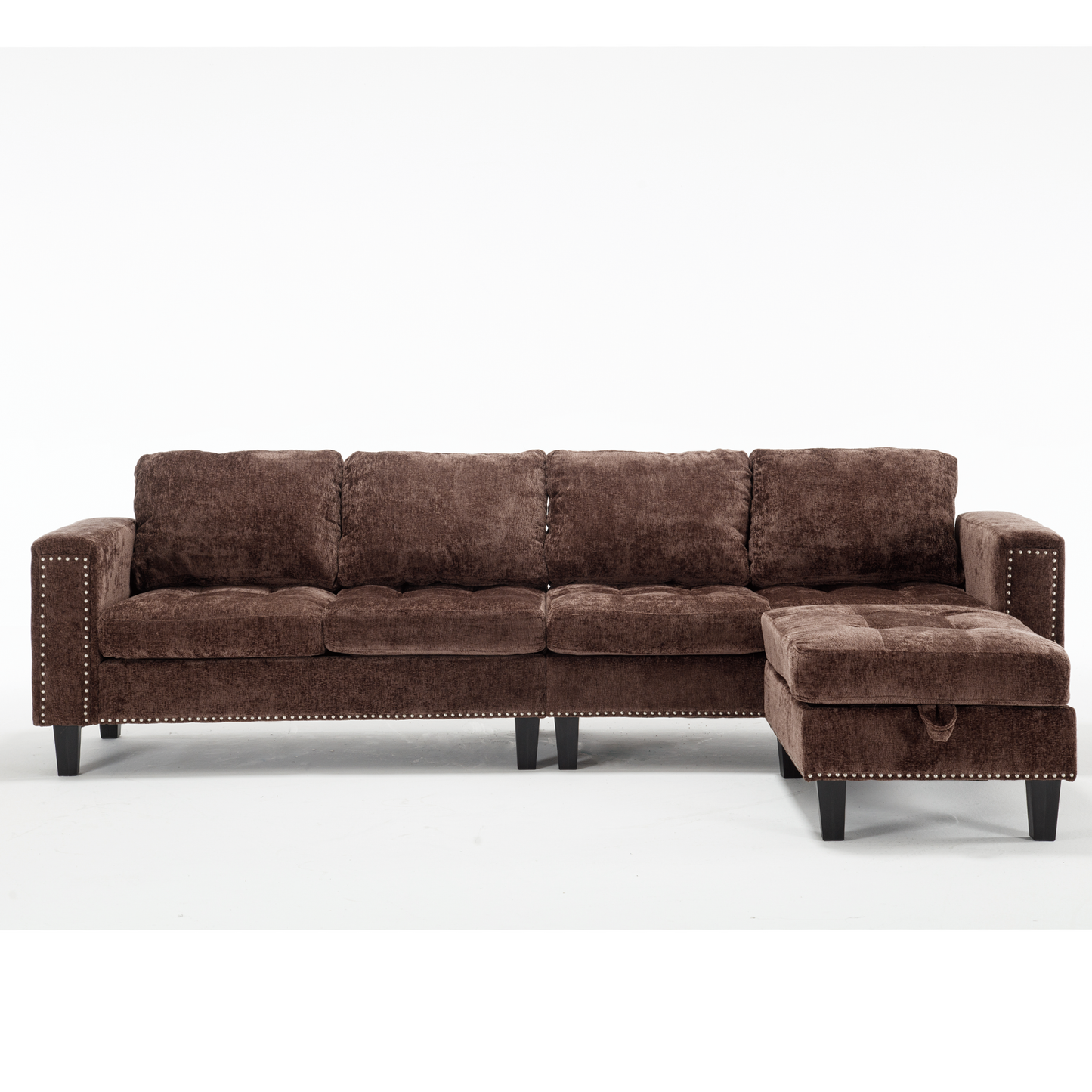 5-Seat Modular Sofa with Storage Ottoman, Reversible Chaise, Chenille, Brown