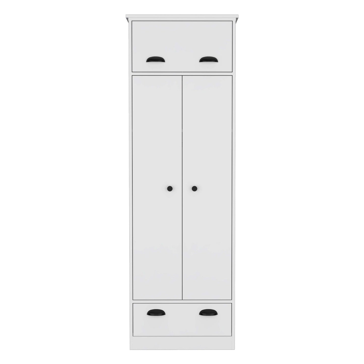 Dresser-closet with 1-door upper storage, shelves, hanging rod, and bottom drawer, white