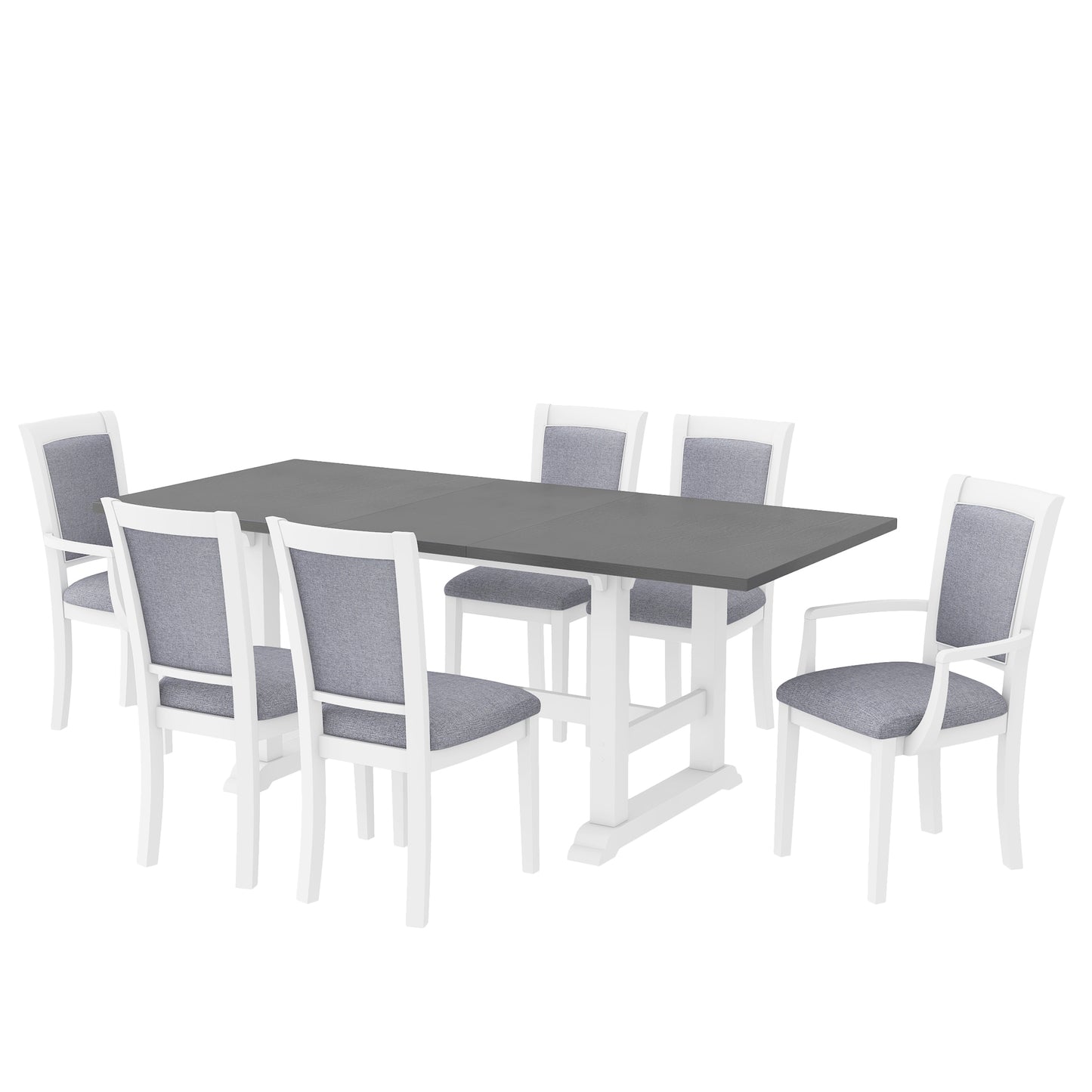 7-piece updated extendable dining set with removable leaf, white finish