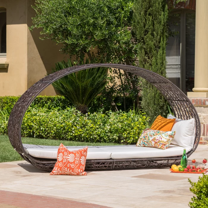 Lavina 91.25'' Wicker Patio Daybed with Canopy