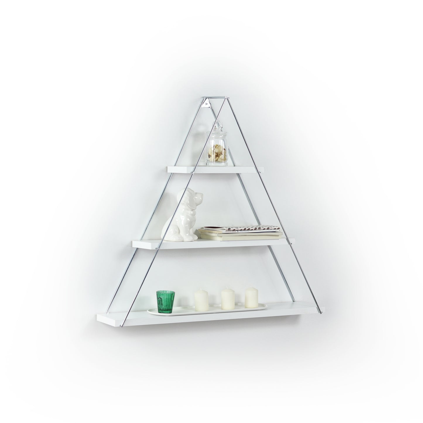 Moset Floating Wall Mounted Triangle Shelf, White/Chrome