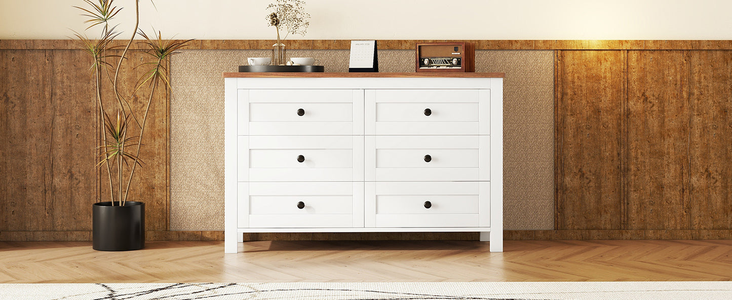 Retro farmhouse dresser with 6 drawers, white and brown