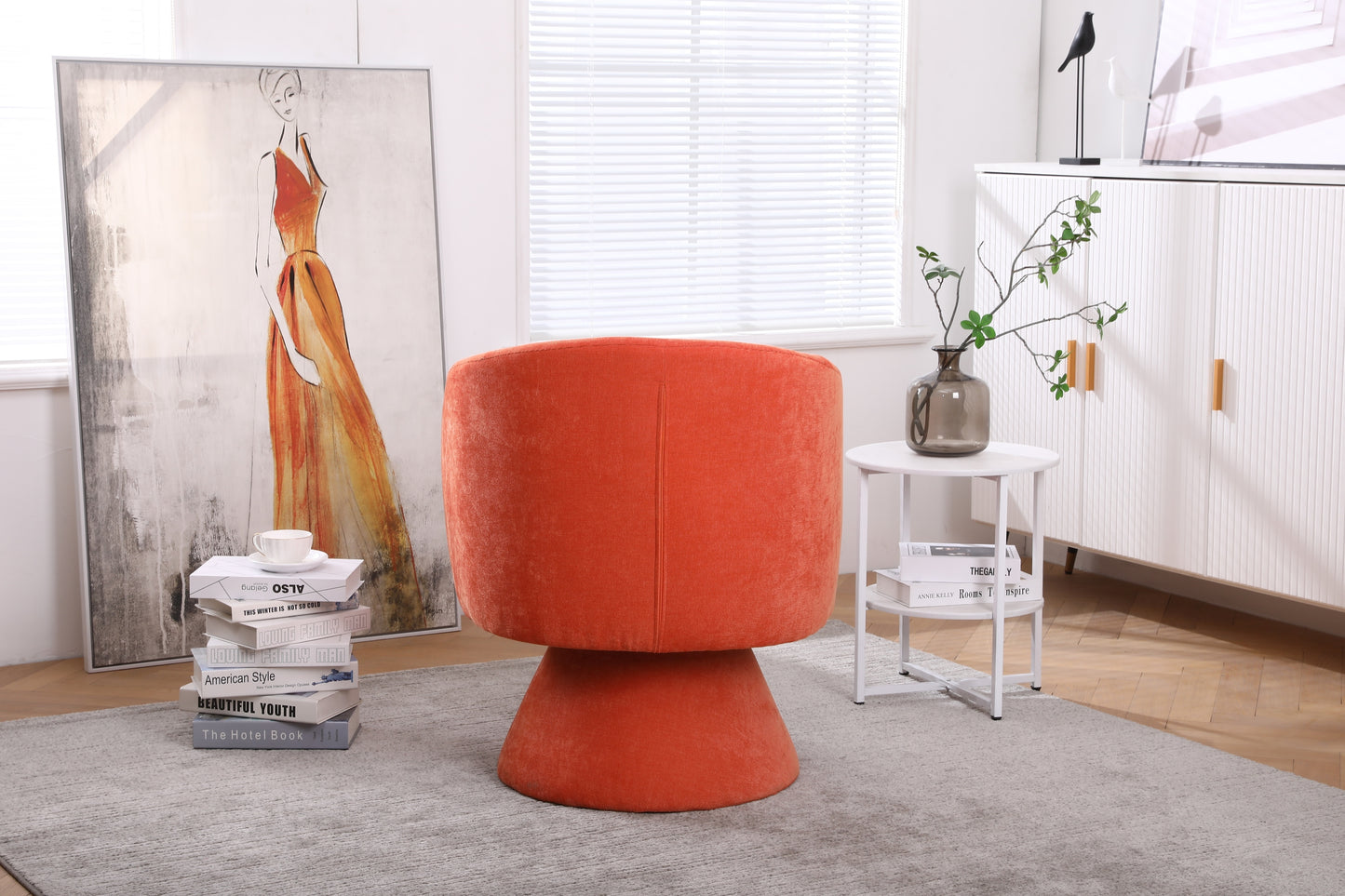 Swivel Accent Chair with a round barrel design for living rooms and bedrooms - Orange