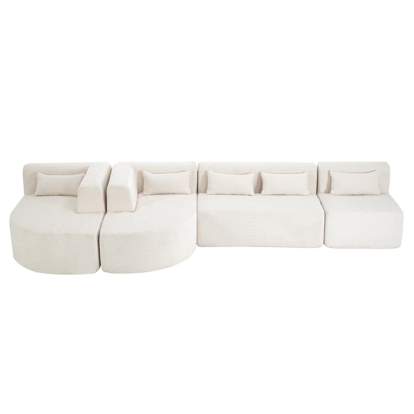 143.7 Upholstered Sofa with Chaise and Back Pillows, Beige