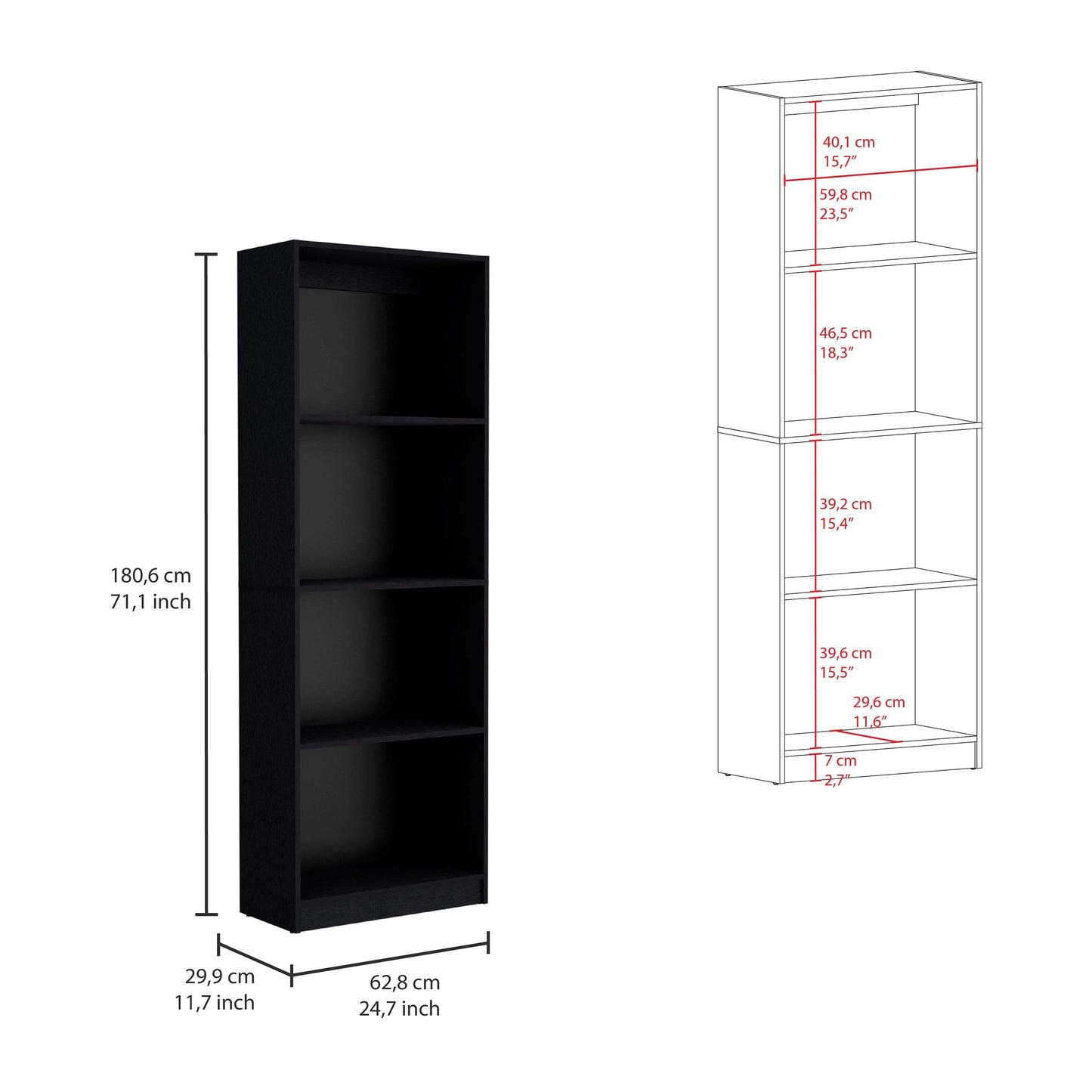 4-Shelf Modern Bookcase for Home & Office, Black