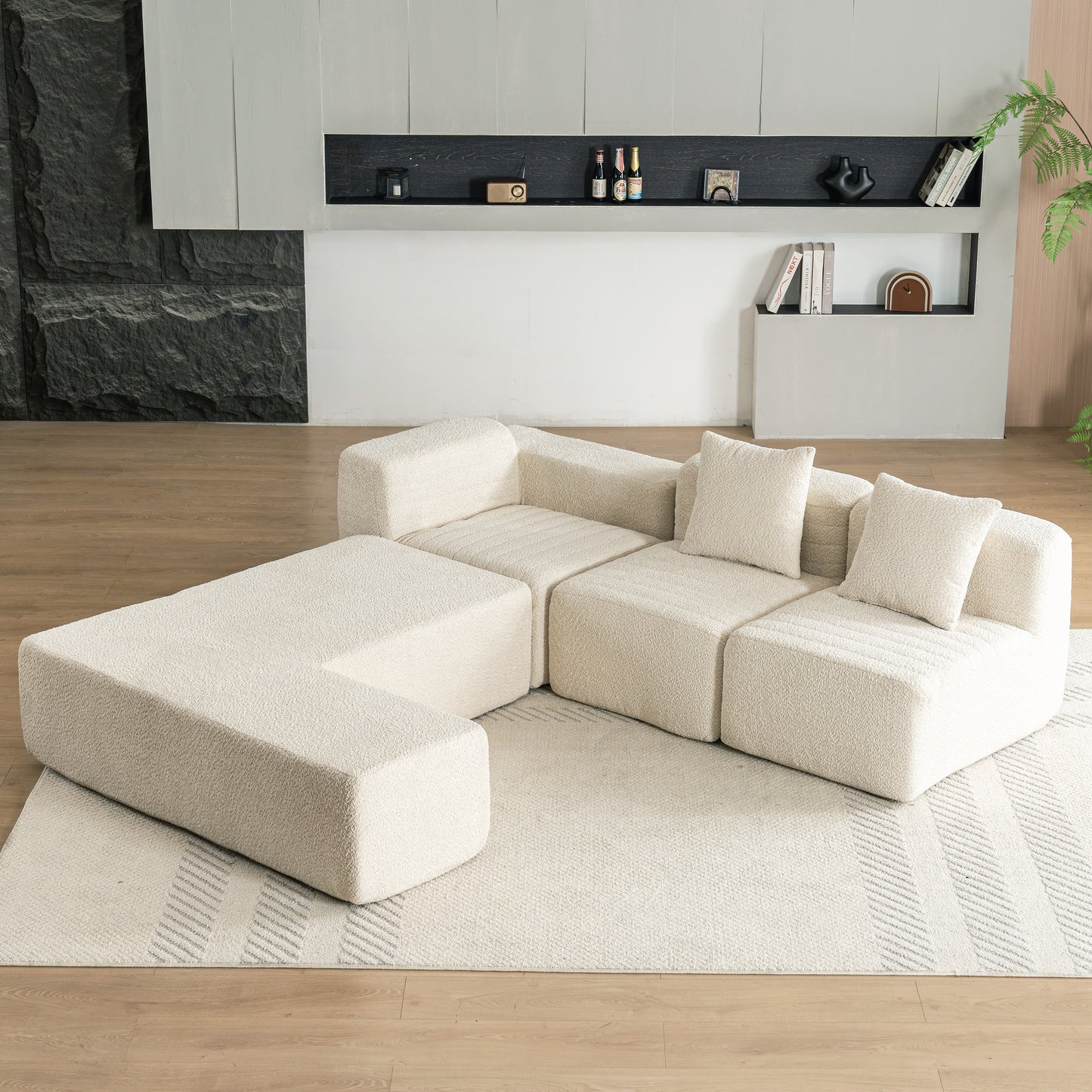 116.5" Sectional Sofa Full-compressed Sofa Couch Free-combined Sofa for Living Room, Beige