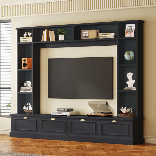 ON-TREND Large Wall Unit Entertainment Center, Black