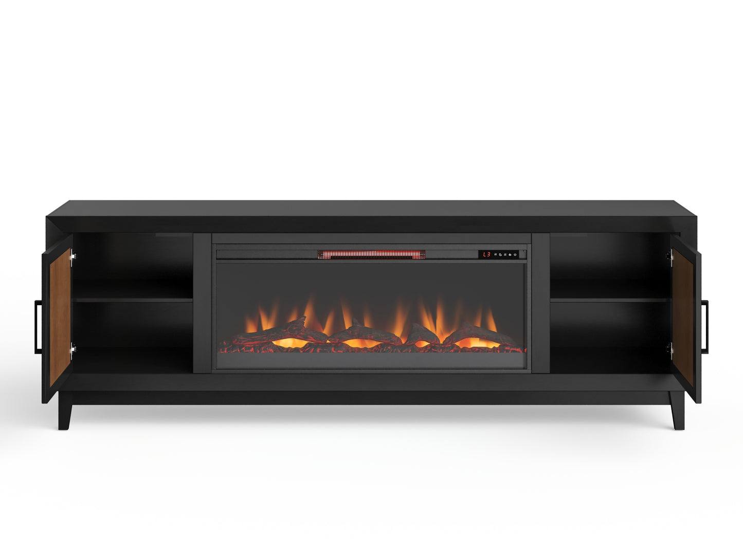 Ventura 86" Fireplace TV Stand, Black & Bourbon Finish