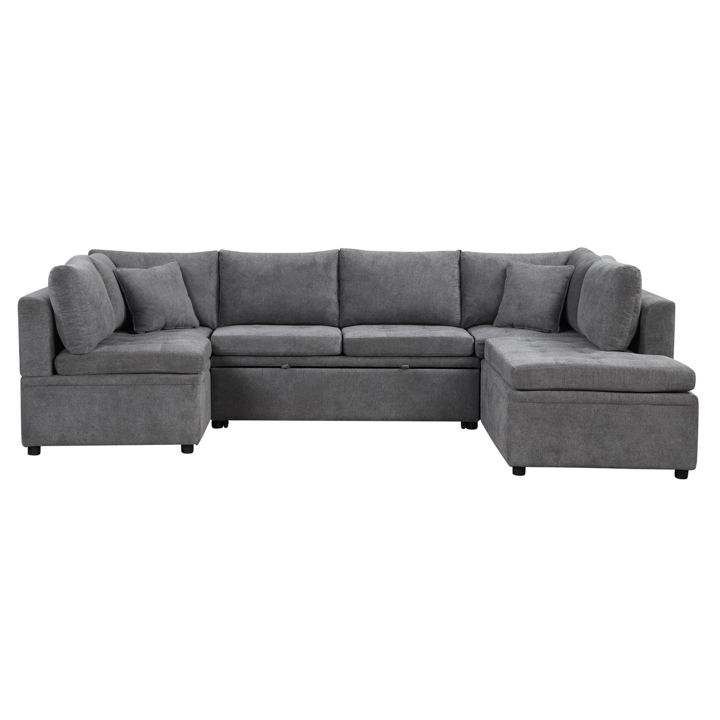 117.3 U-Shaped Sofa Bed with Pillows, Gray