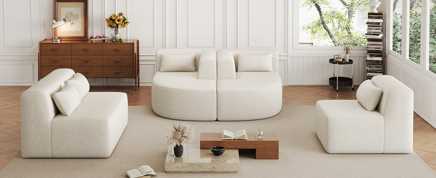 143.7 Upholstered Sofa with Chaise and Back Pillows, Beige