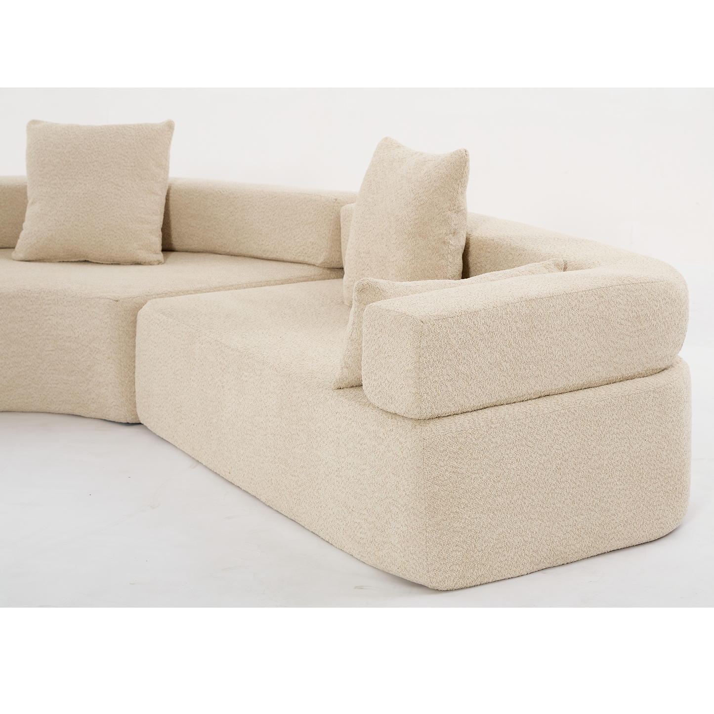 Oversized Curved 4-Seater Modular Sofa, 3-Piece Boucle, Khaki