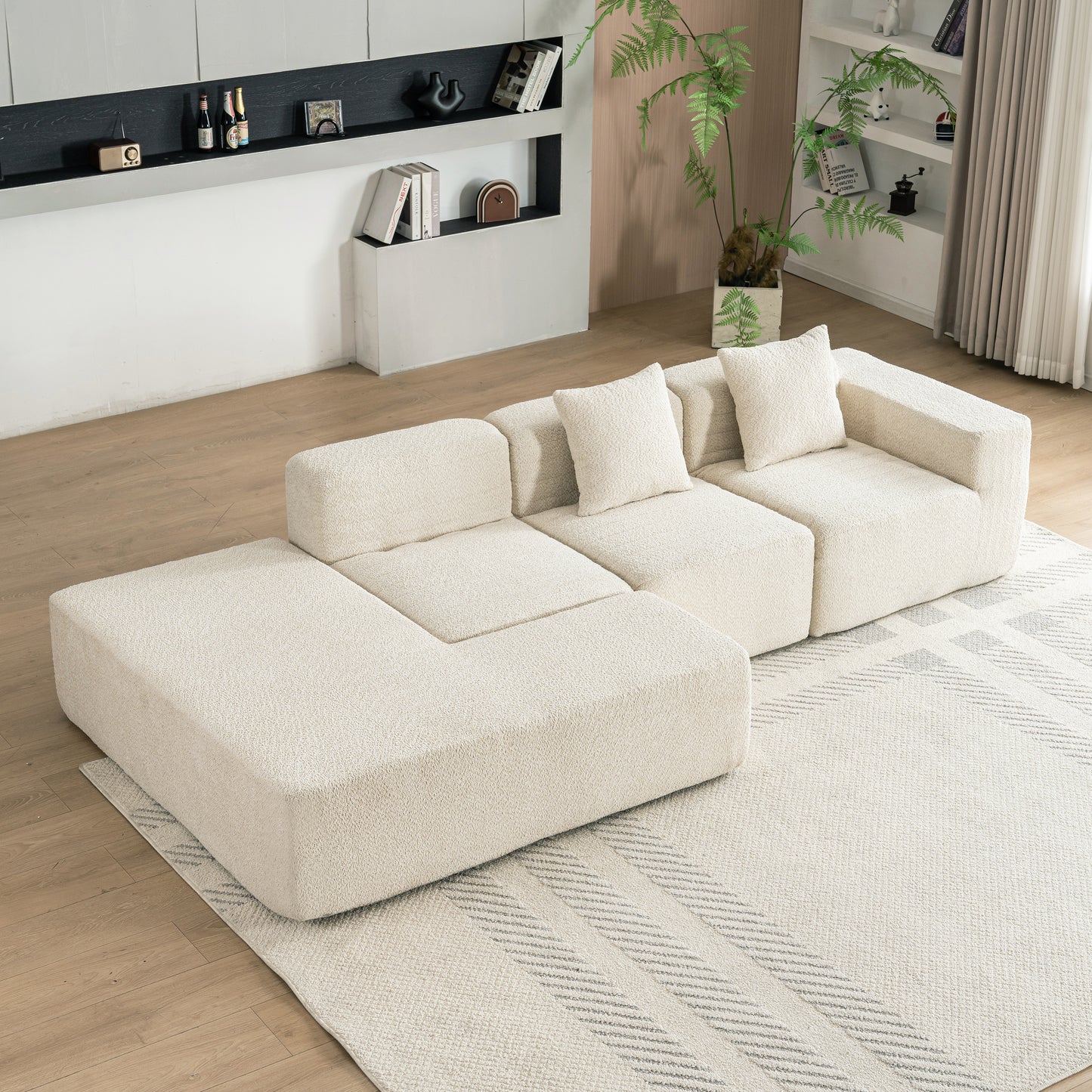 116.5" Sectional Sofa Full-compressed Sofa Couch Free-combined Sofa for Living Room, Beige