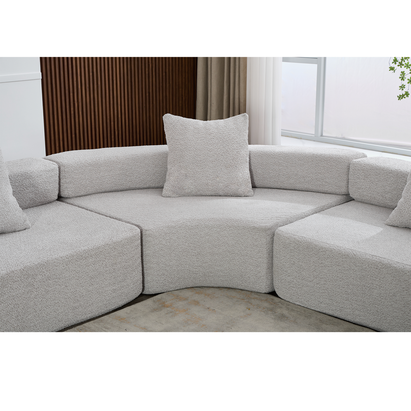 Oversized Curved 4-Seater Modular Sofa, 3-Piece Boucle, Gray