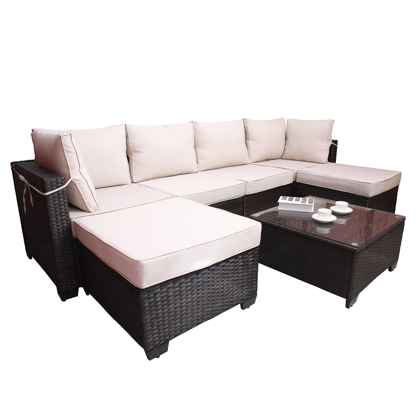 7-Piece PE Rattan Patio Sofa Set with Coffee Table