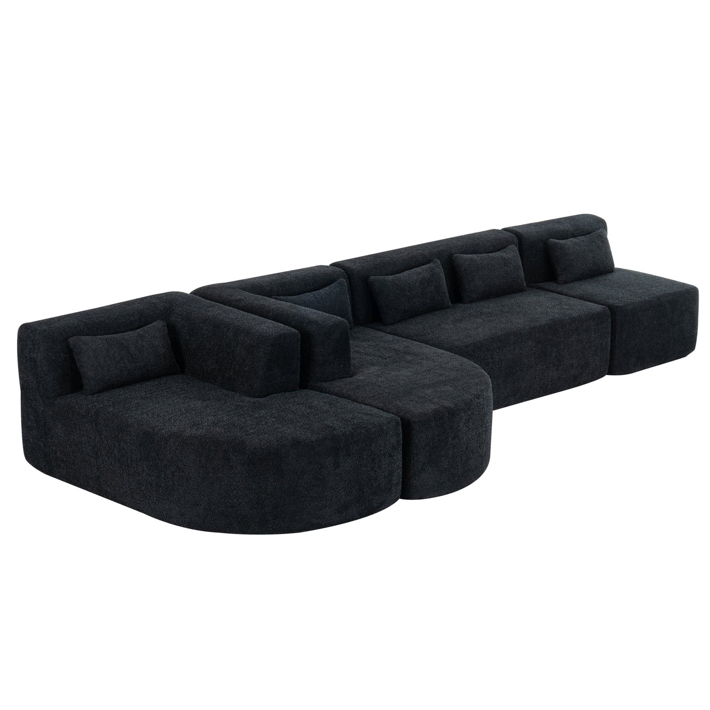 143.7 Upholstered Sofa with Chaise and Back Pillows, Black