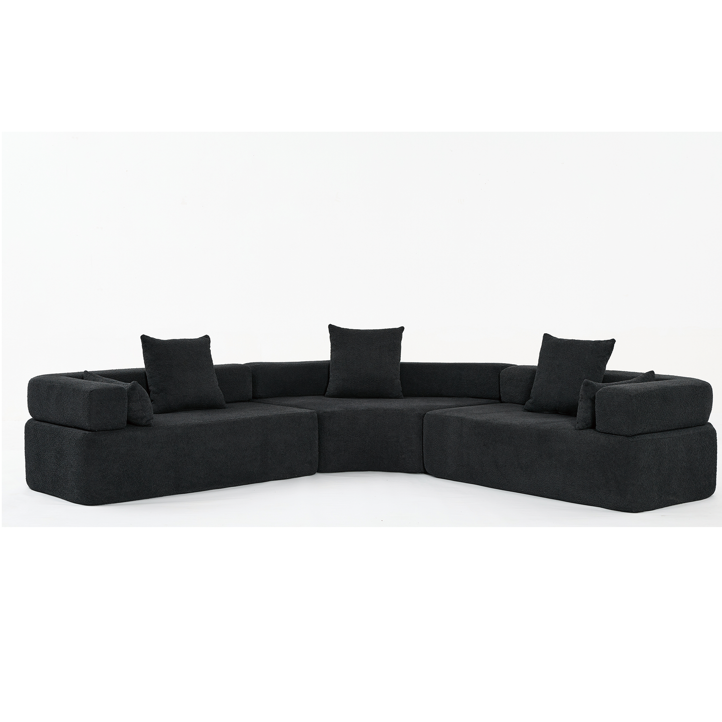 Oversized Curved 4-Seater Modular Sofa, 3-Piece Boucle, Black