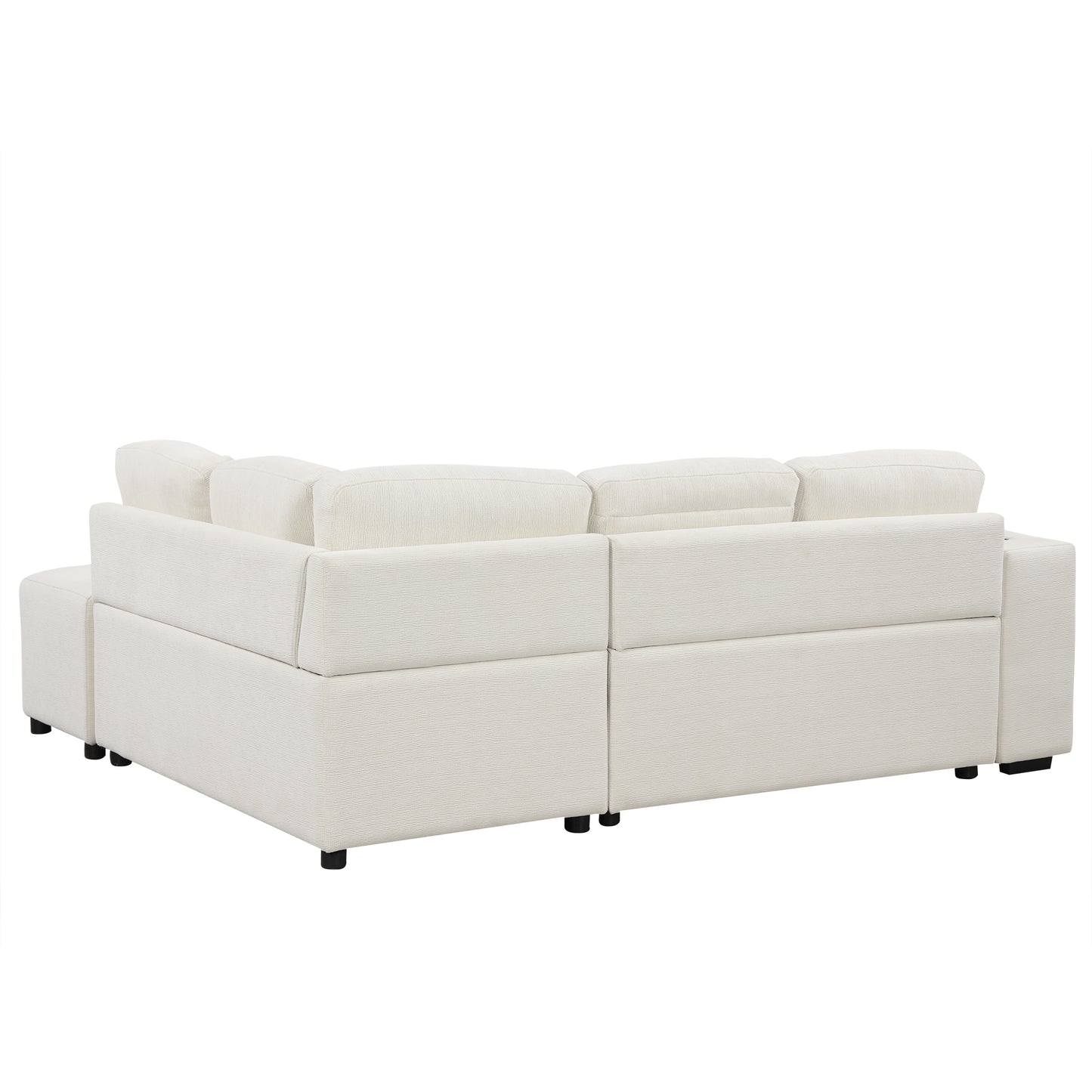 86.6 L-Shaped Sofa Bed with Ottoman, USB Ports & Cup Holders, Beige