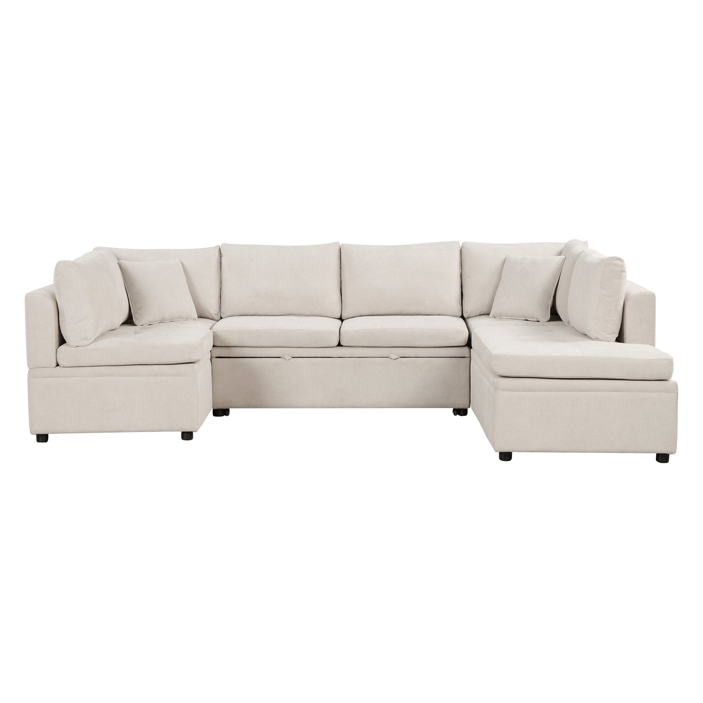 117.3'' U-Shaped Sofa Bed with Pillows, Beige