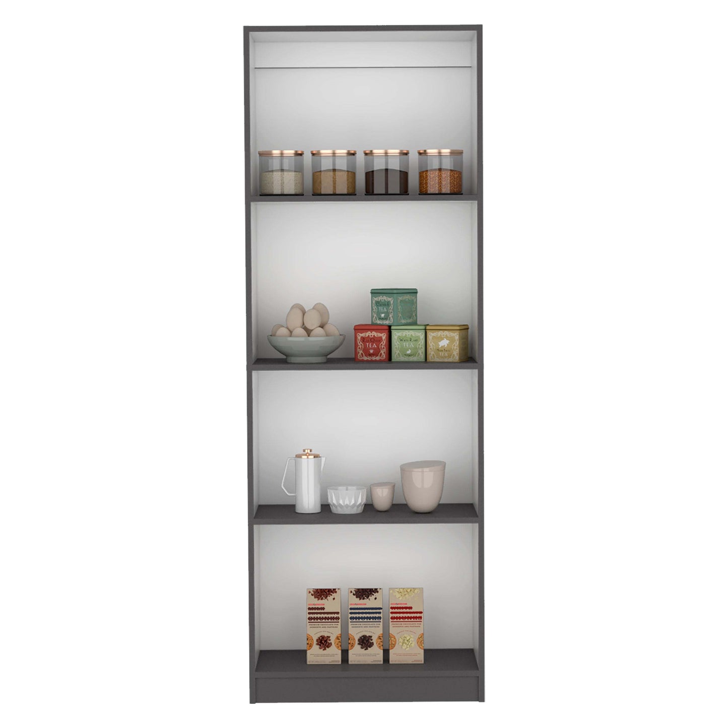 4-Shelf Modern Bookcase, Matt Gray/White