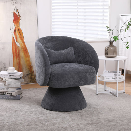 Swivel Accent Chair with a round barrel design for living rooms and bedrooms - Dark Grey