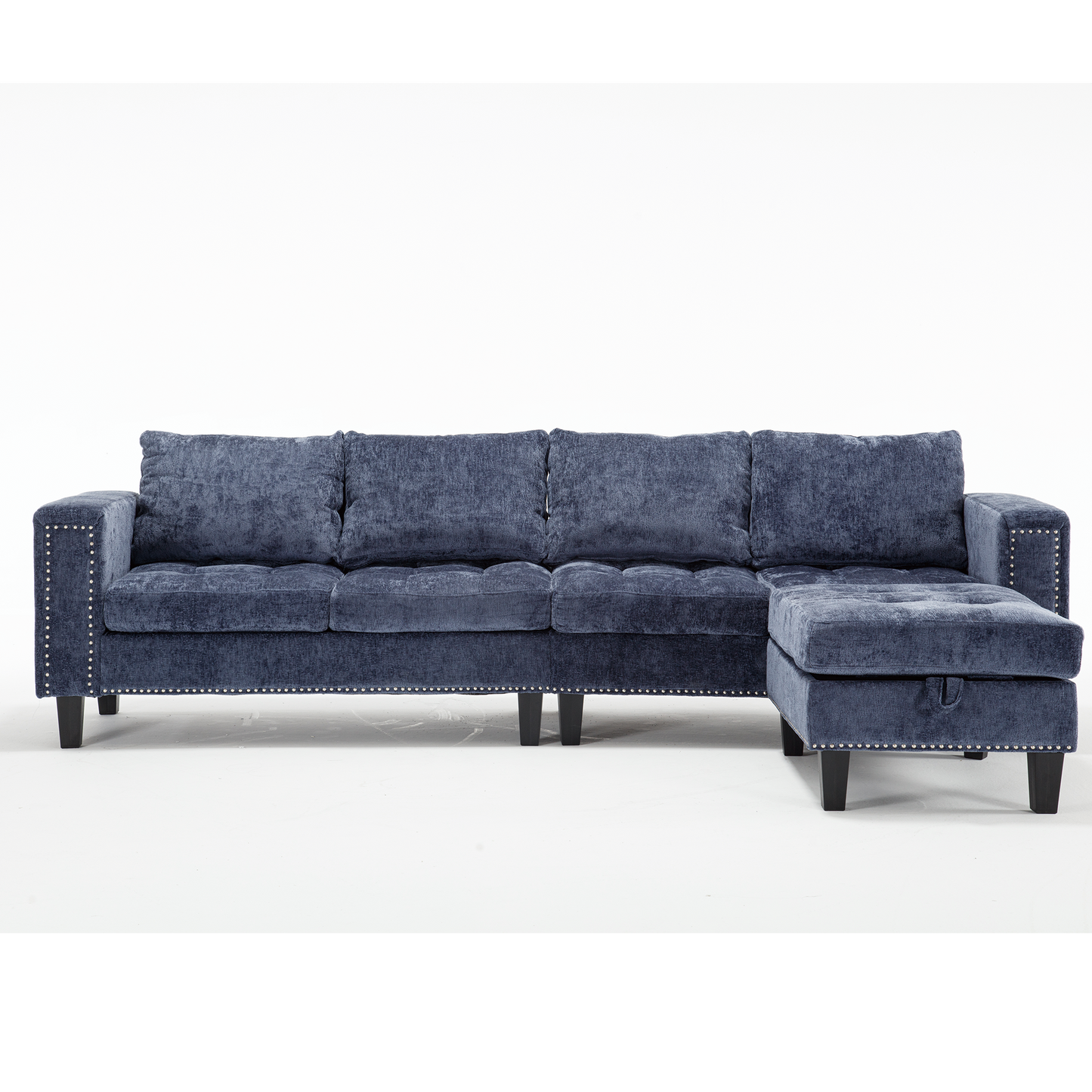 5-Seat Modular Sofa with Storage Ottoman, Reversible Chaise, Chenille, Blue