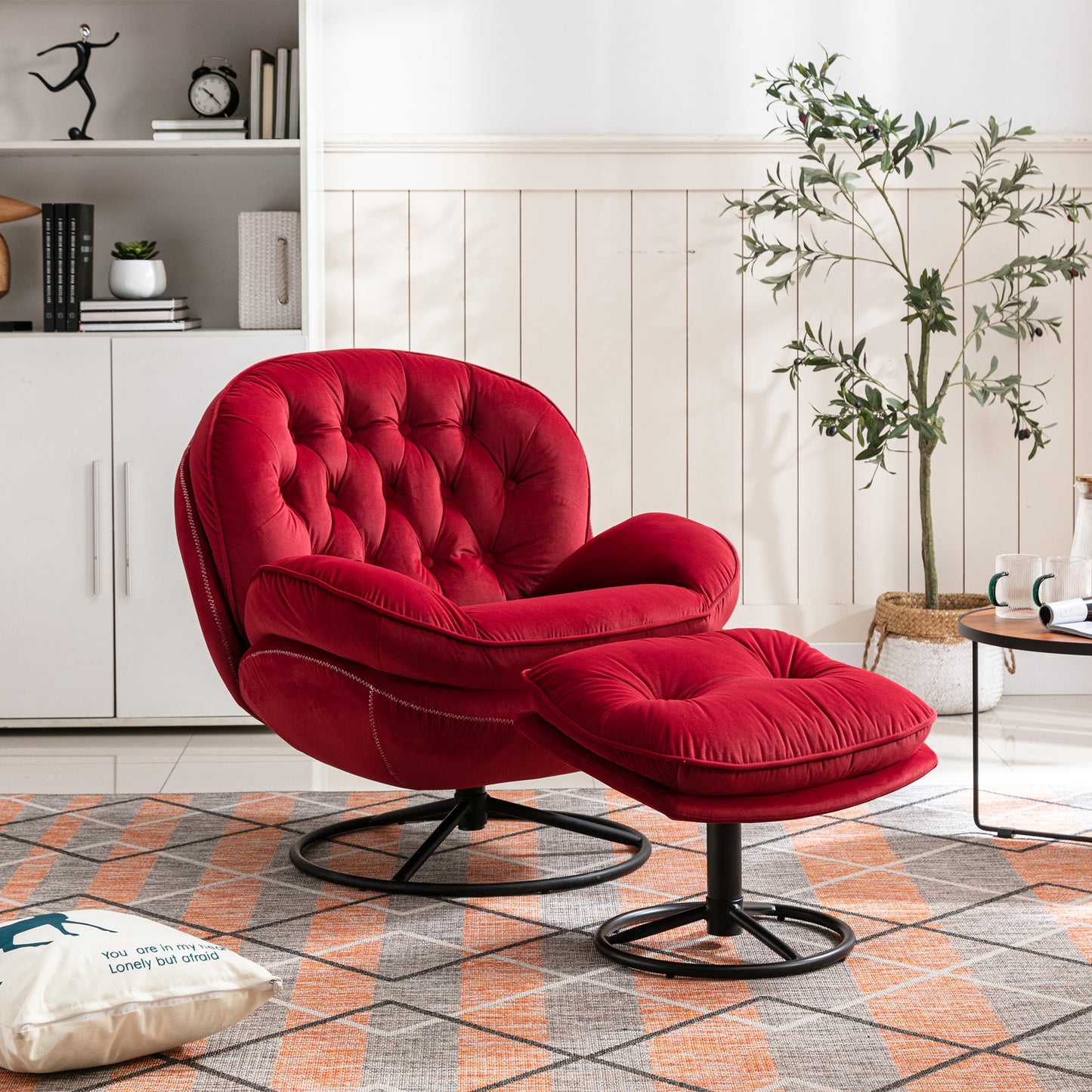 Accent chair with Ottoman - Dark Red