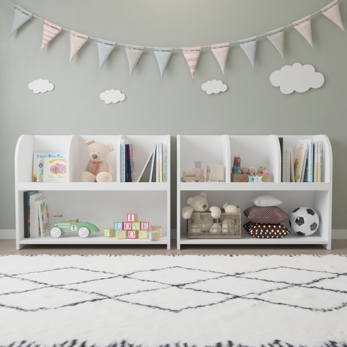 Kids Bookcase with 4 Compartments & Toy Organizer