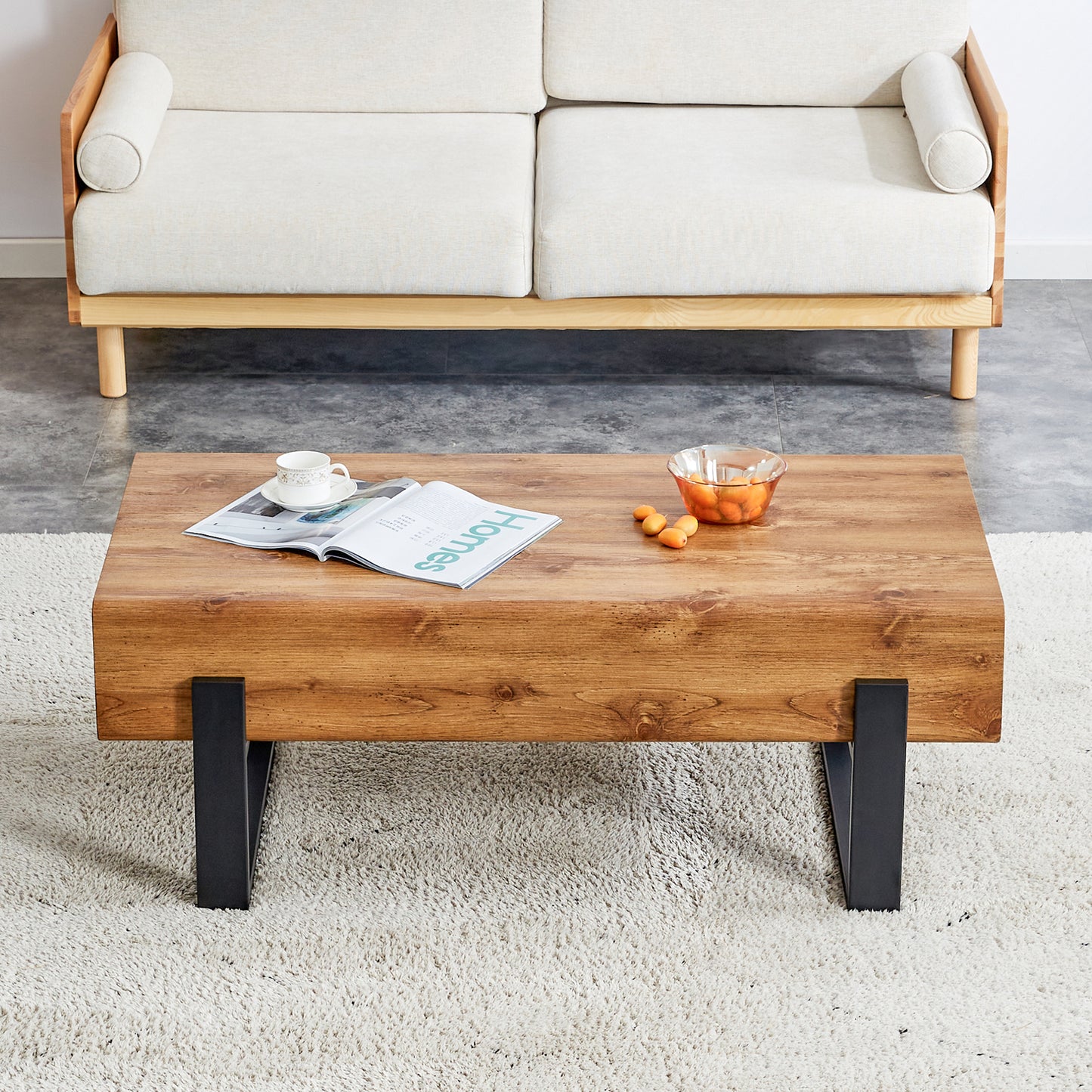 Rustic MDF Coffee Table with Metal Legs