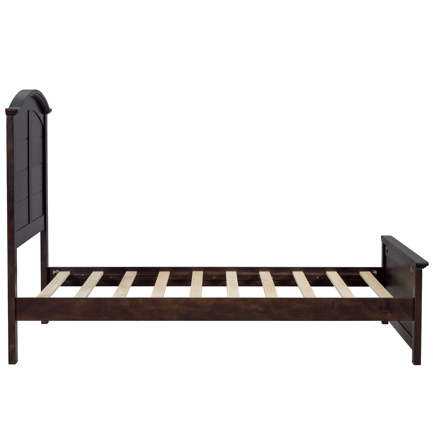 Farmhouse twin platform bed with curl design, espresso