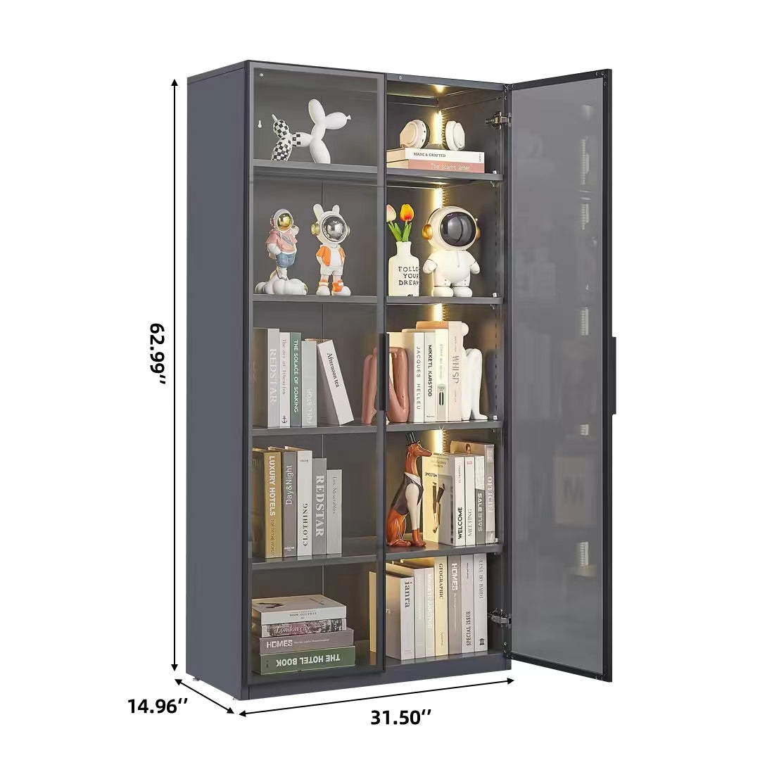 Double-door metal glass display cabinet with LED light