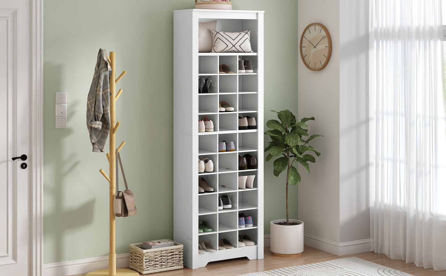 Stylish 30-cubby shoe cabinet, white