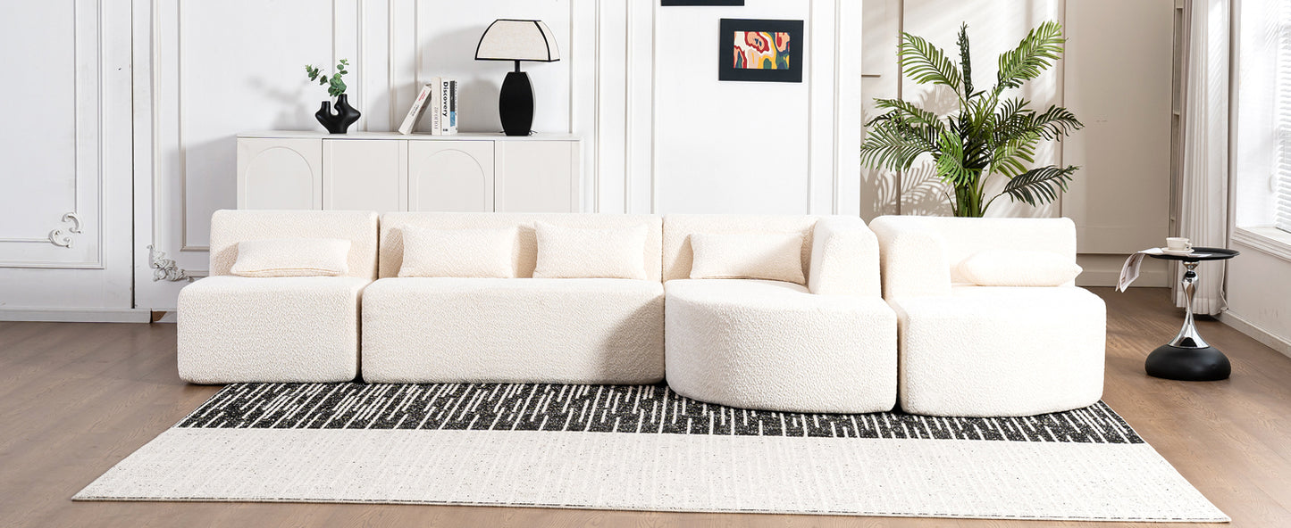 143.7 Upholstered Sofa with Chaise and Back Pillows, Beige