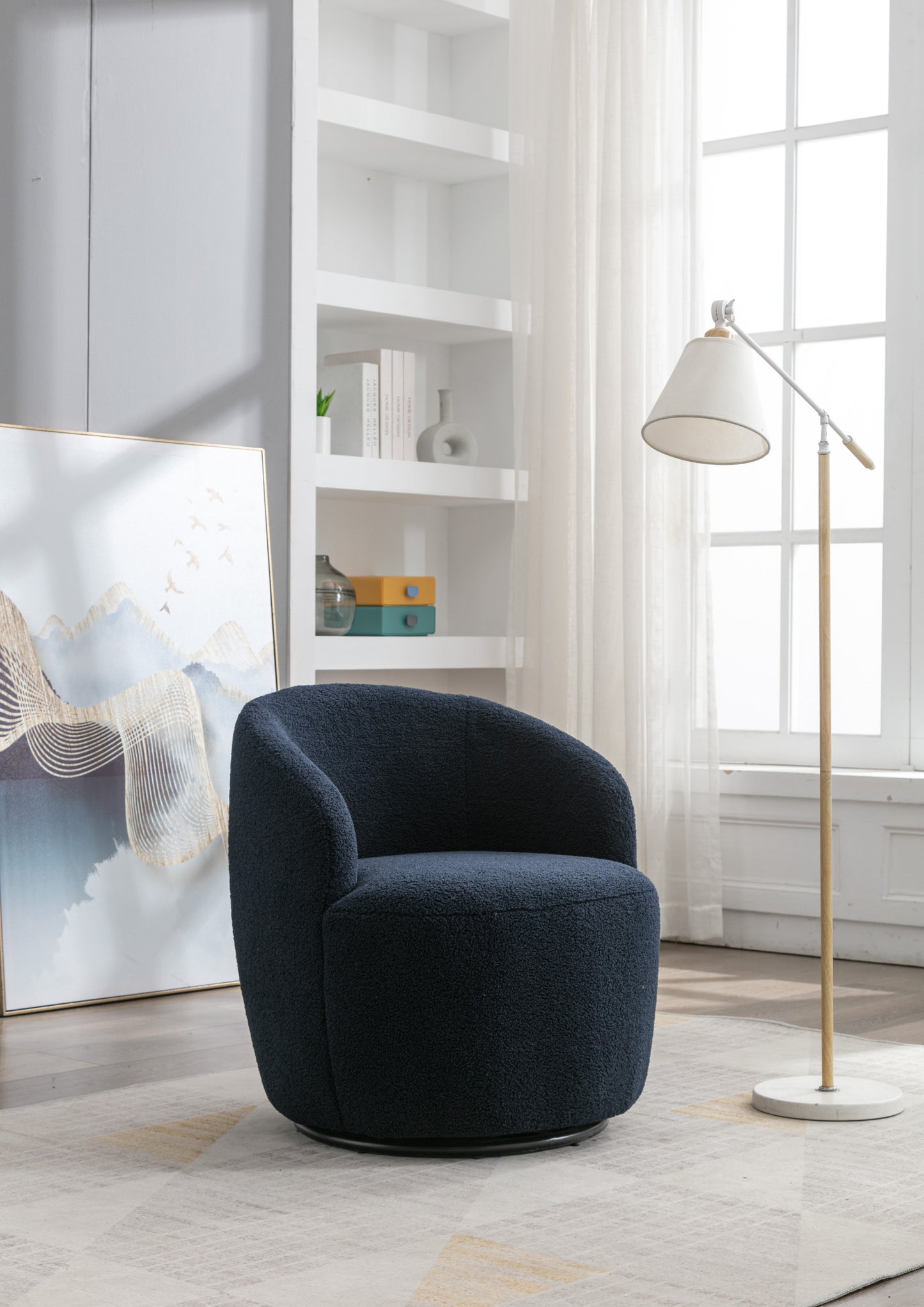 Accent Swivel Armchair with a black metal ring - Dark Blue