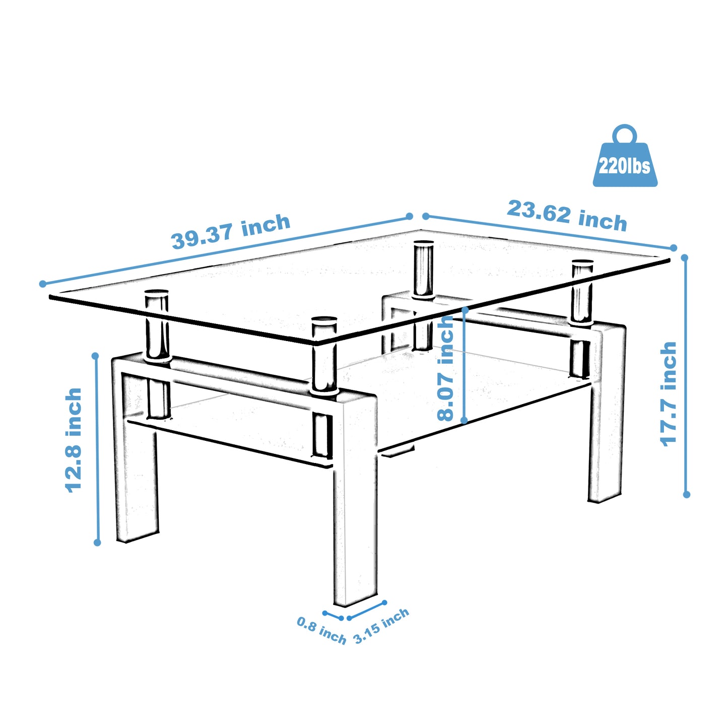 Rectangle Black Glass Coffee Table, Modern Design