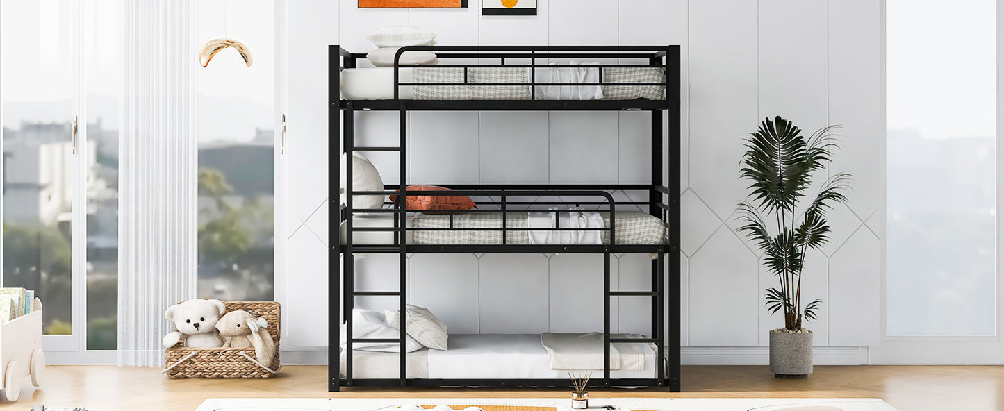 Metal Twin Size Triple Bunk Bed, Black