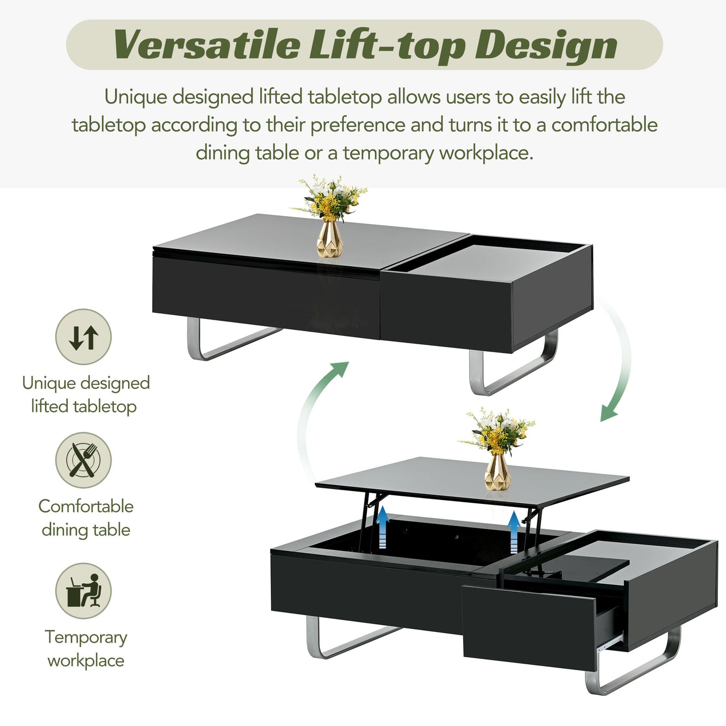 ON-TREND Multi-Functional Coffee Table with Lifted Top